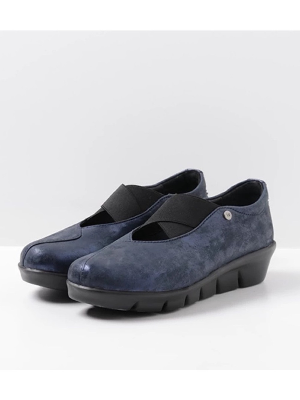Wolky Cursa Navy Metallic Nubuck Wedge Loafer Size 42